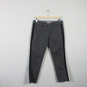 Nili Lotan Pants Women 4 Grey Cropped Chino Cotton Blend Raw Hem Stretch 288